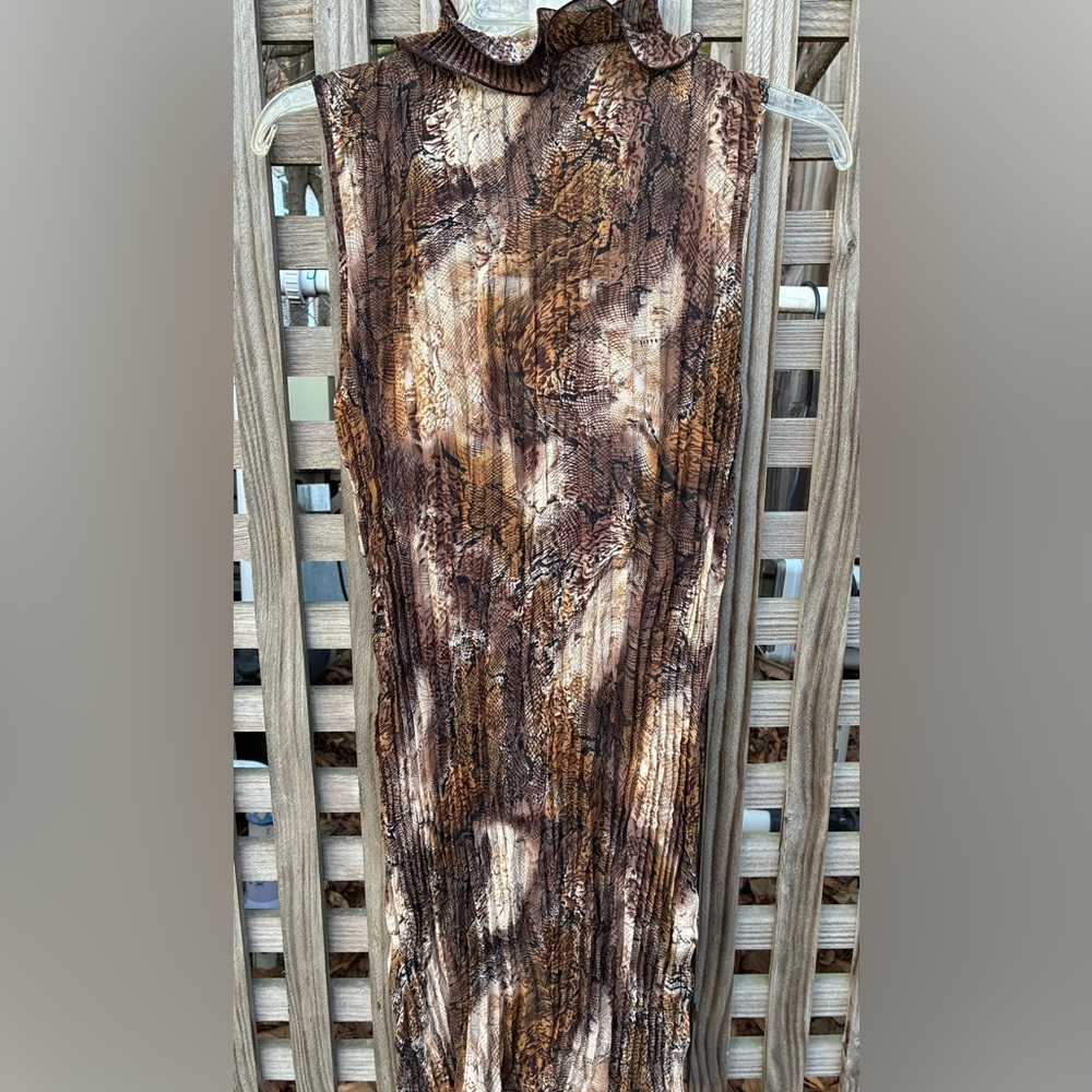 Jaipur Ruffled Sheer Boho Tunic Top | Brown Snakeskin Print | M - Picture 5 of 6